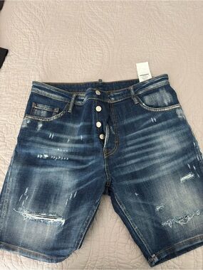 DSQUARED Distressed Blue Denim Relaxed Shorts